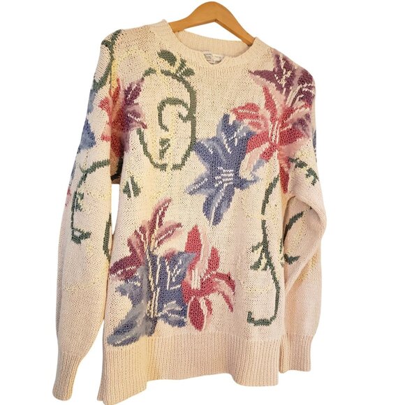 Jennifer Reed Sweaters - Hand Knit Mohair Linen Cotton Ramie Jennifer Reed L Floral Pink Sweater